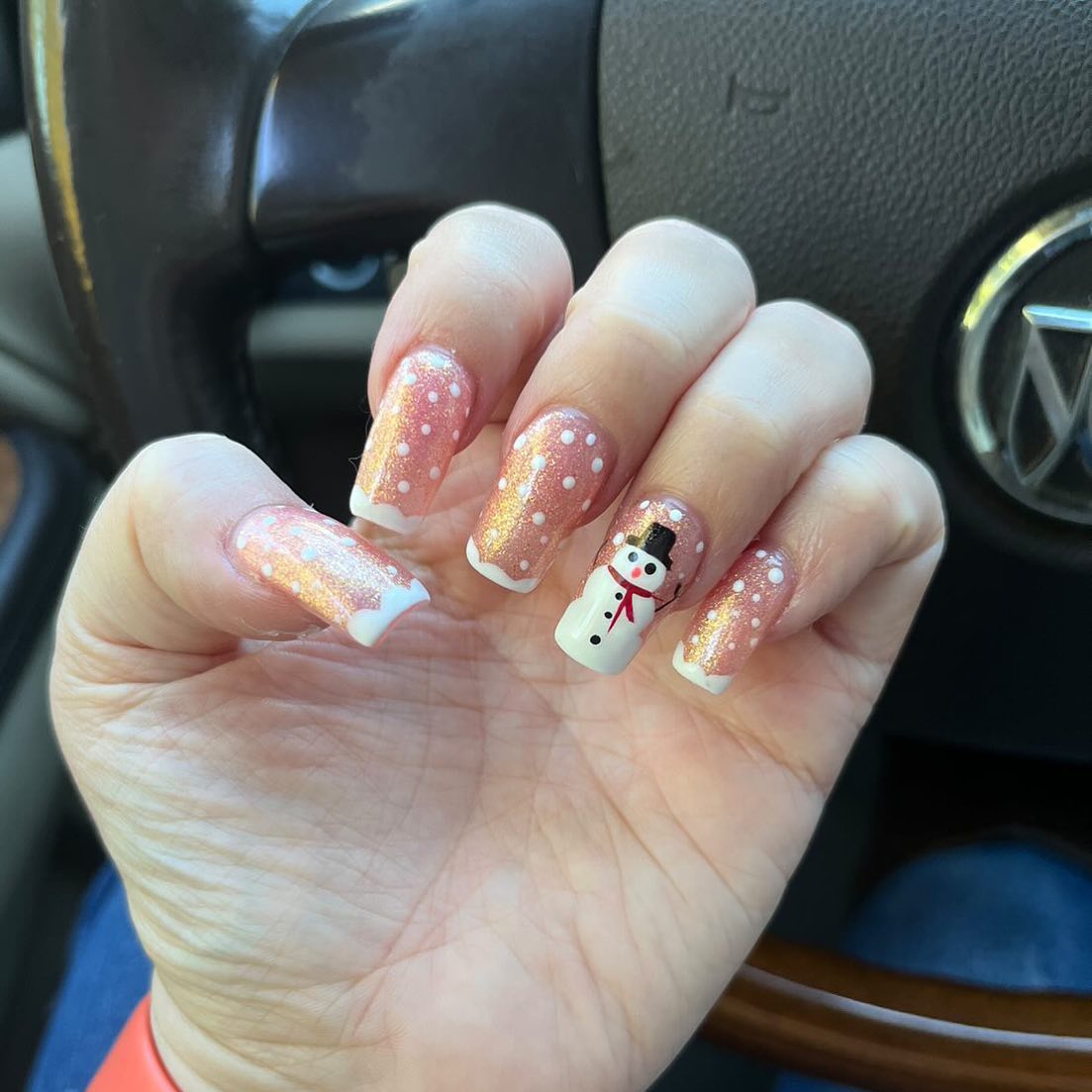 Snowman French Tip Glitter Sparkle Nails