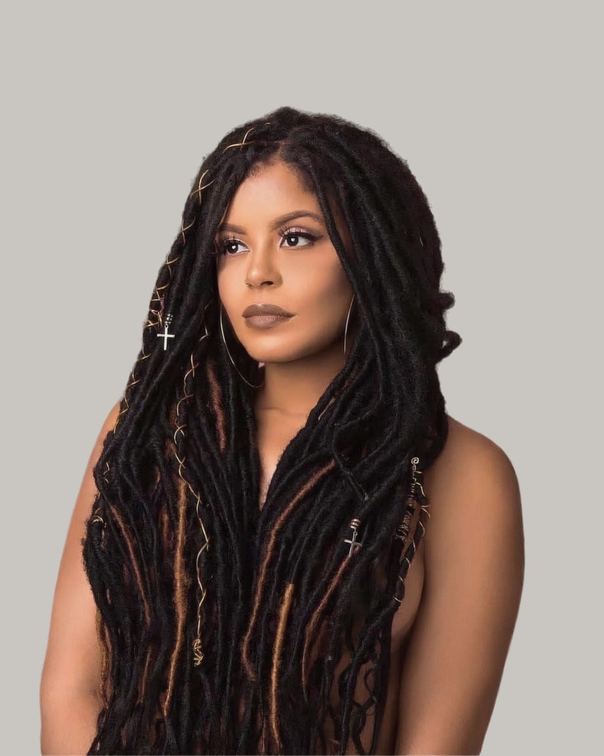 Loose Locs With Gold Accessories Loose Locs With Gold Accessories — Soft Locs Hairstyles