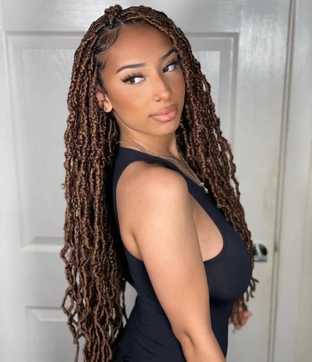 Medium Brown Locs With Braided Texture Medium Brown Locs With Braided Texture — Soft Locs Hairstyles