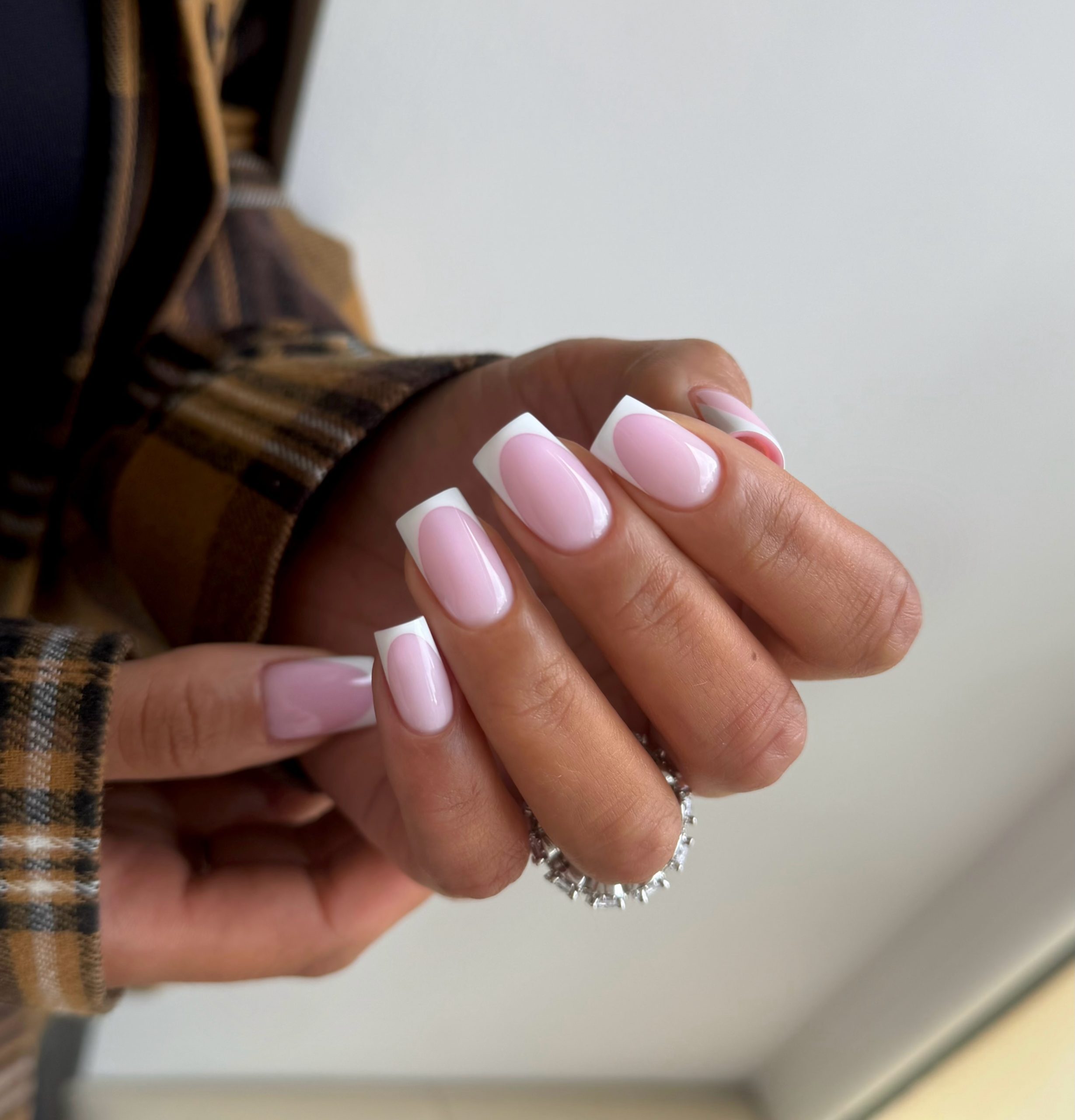 Soft Pink Milky French Ombre Square Nails