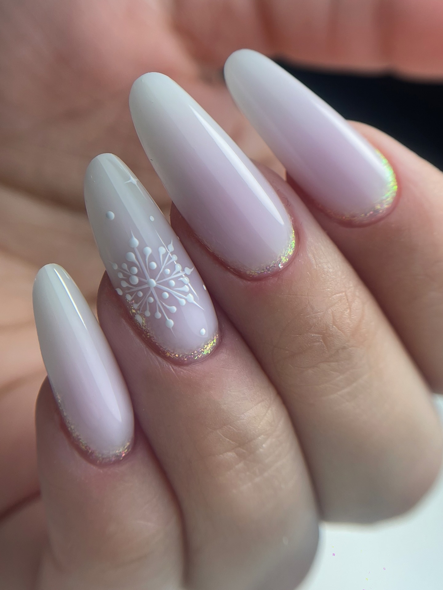Soft Pink Ombre Snowflake Almond Nails