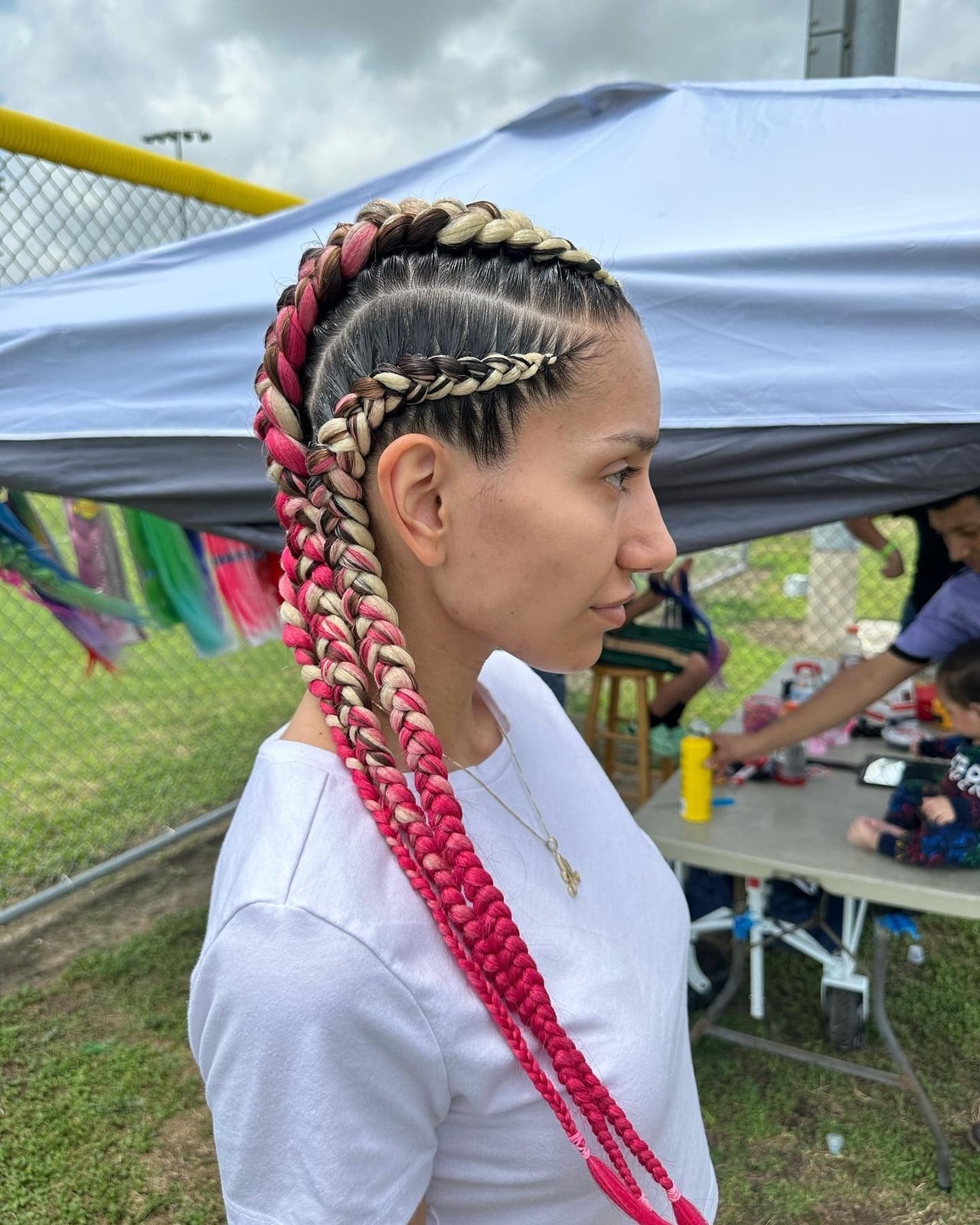 Braided Mohawk With Pink and Blonde Extensions — Softball Hair