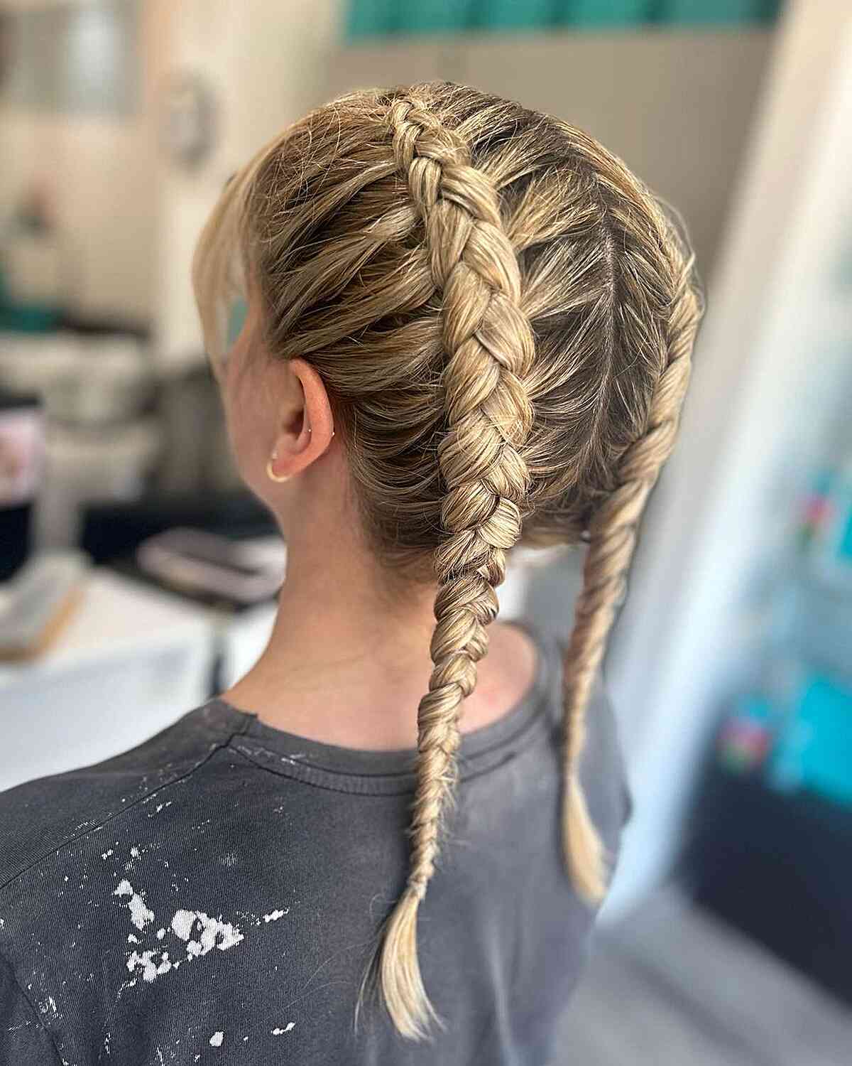 Double Braids With Lighter Highlights — Softball Hair