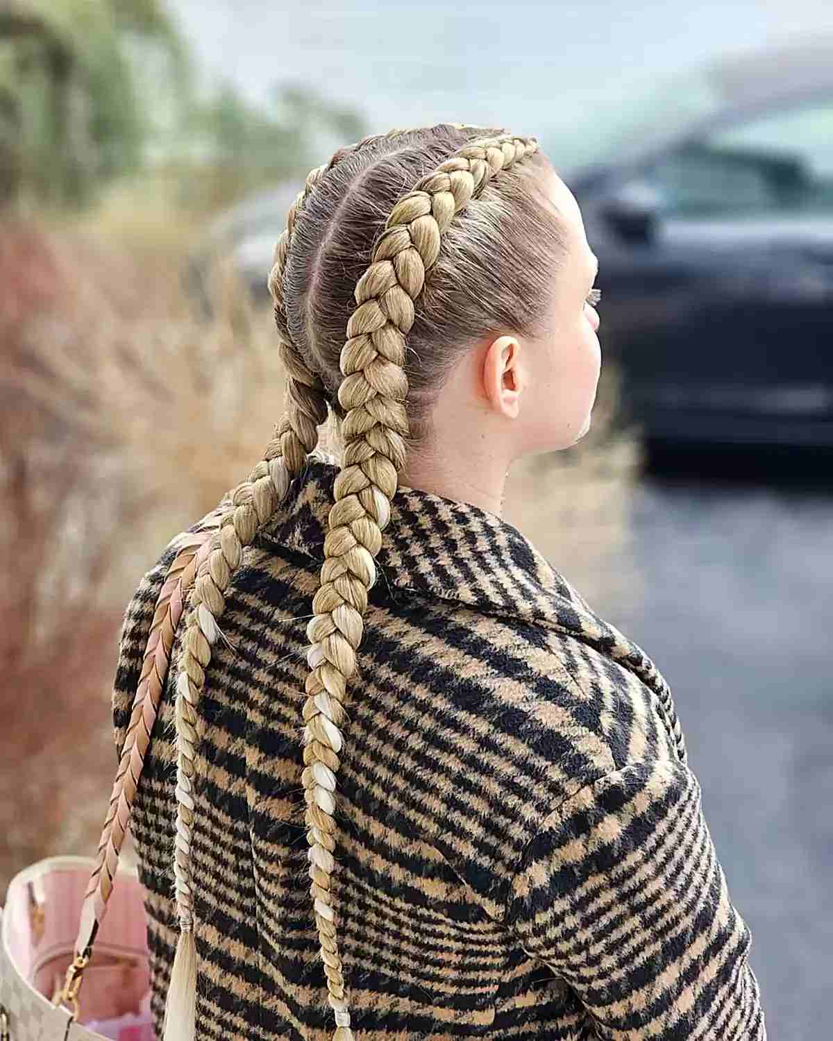 Prominent Double Braids — Softball Hair