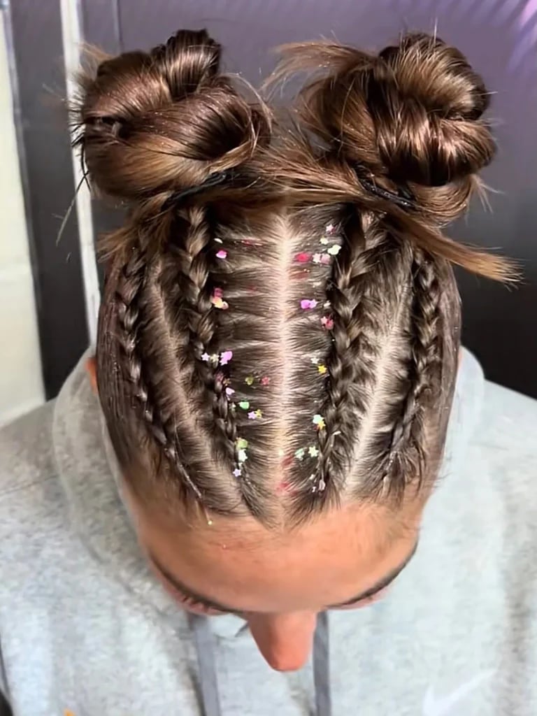 Braided Space Buns With Glitter — Softball Hair