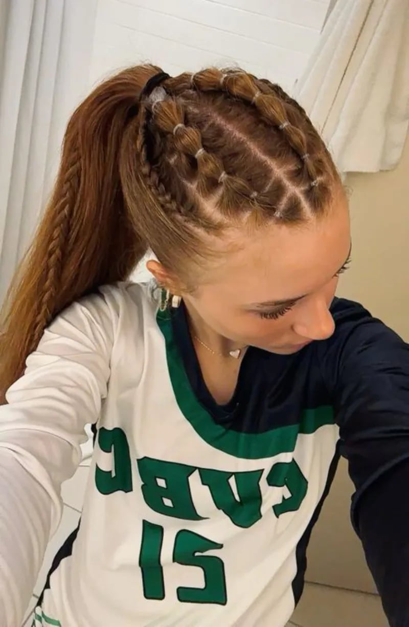 High Ponytail With Cornrows and Side Swept Bangs — Softball Hair