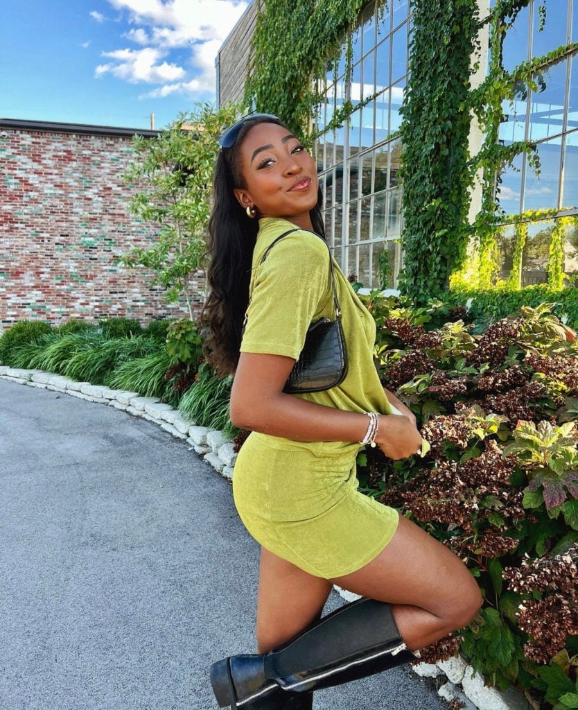 Lime Green Textured Knit Skirt Set with Boots — Sorority Outfits
