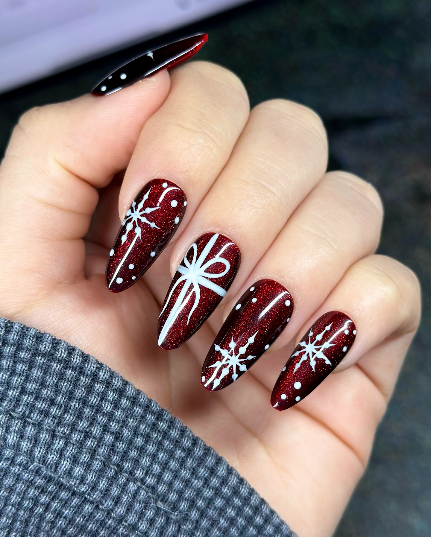 Sparkling Burgundy Snow Globe Coffin Nails