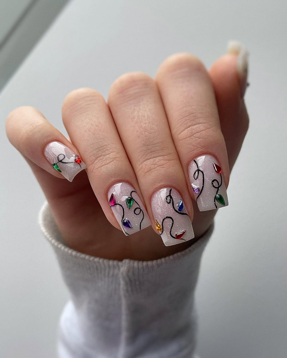 Sparkling Christmas Lights Square Nails