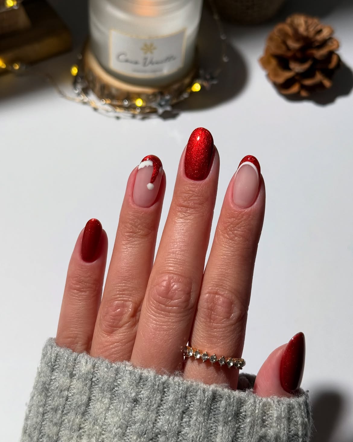 Sparkling Red French Tip Christmas Nails