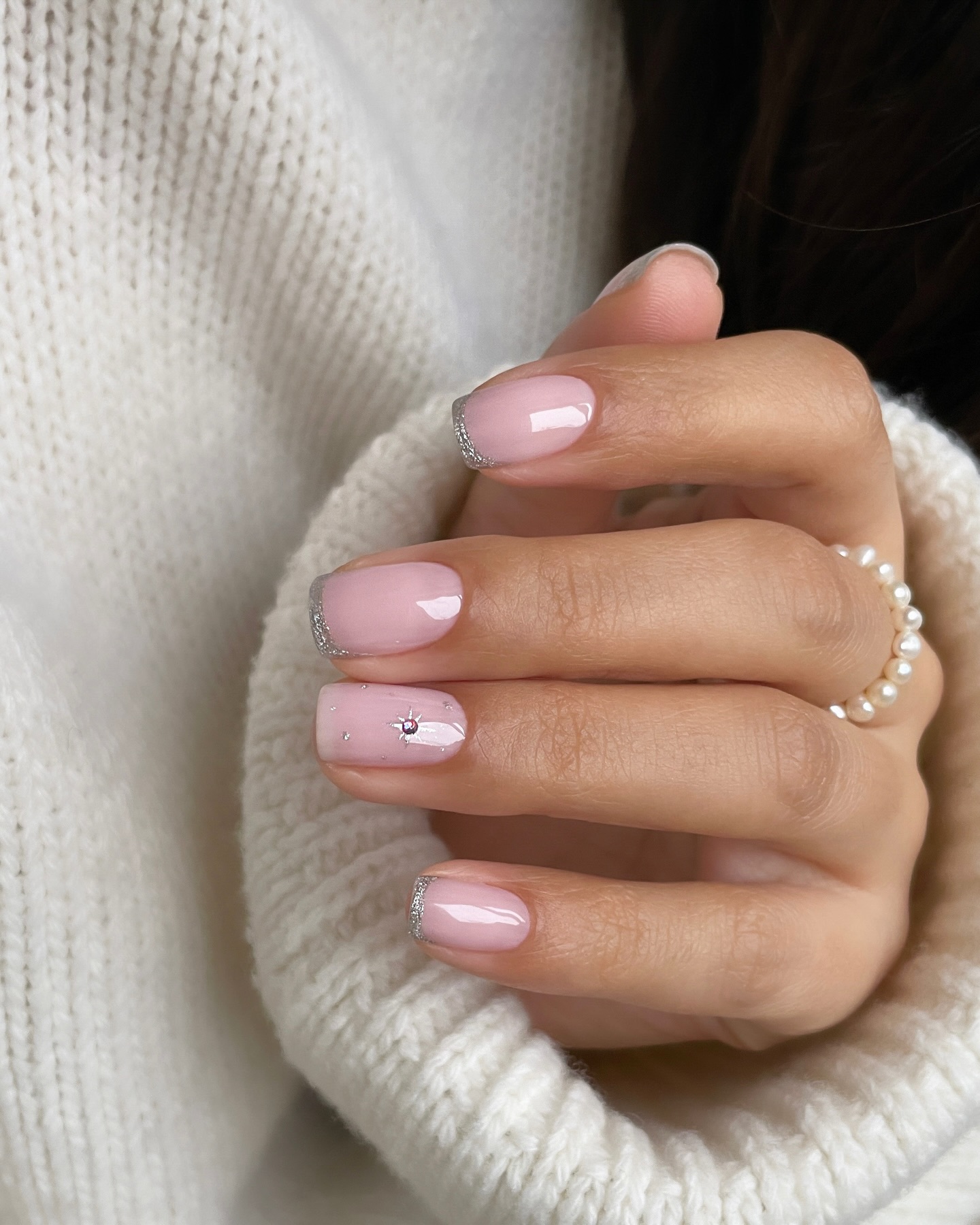 Sparkling Silver French Tip with Pearl Accent