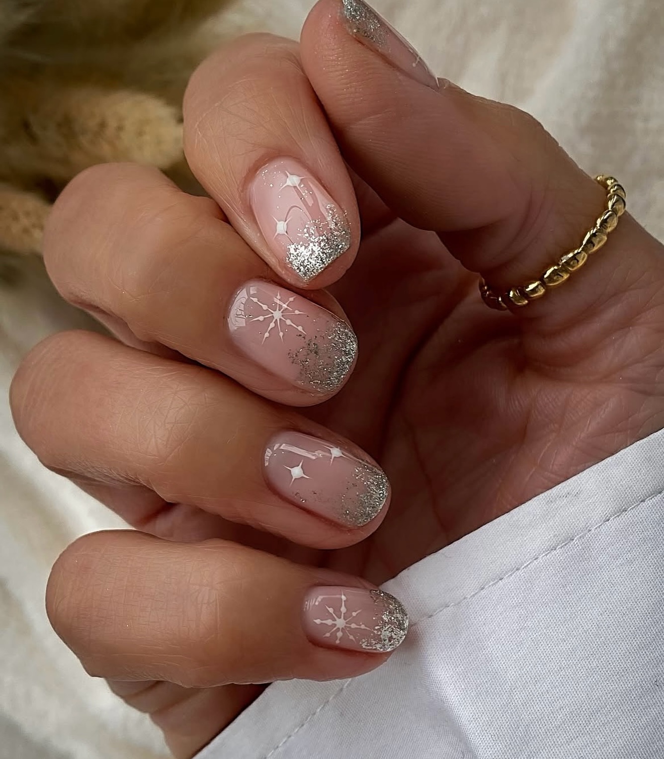 Sparkling Snowflake French Tip Nails