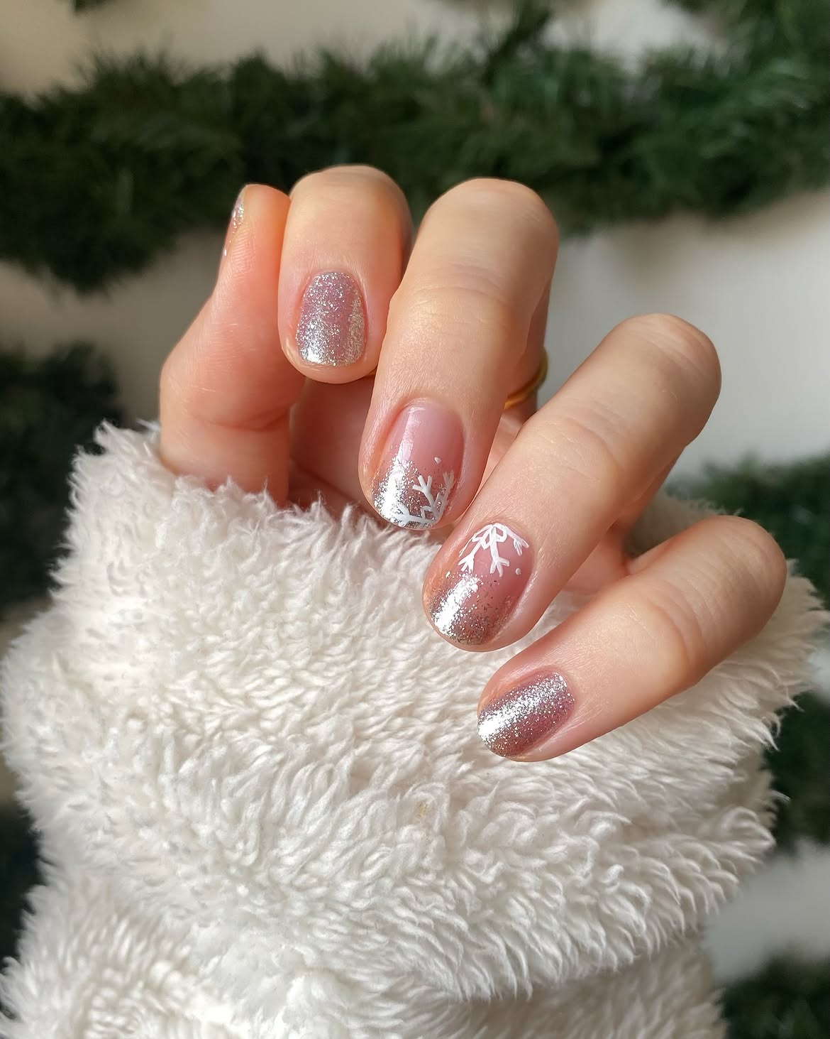 Sparkling Snowflake French Tip Winter Nails