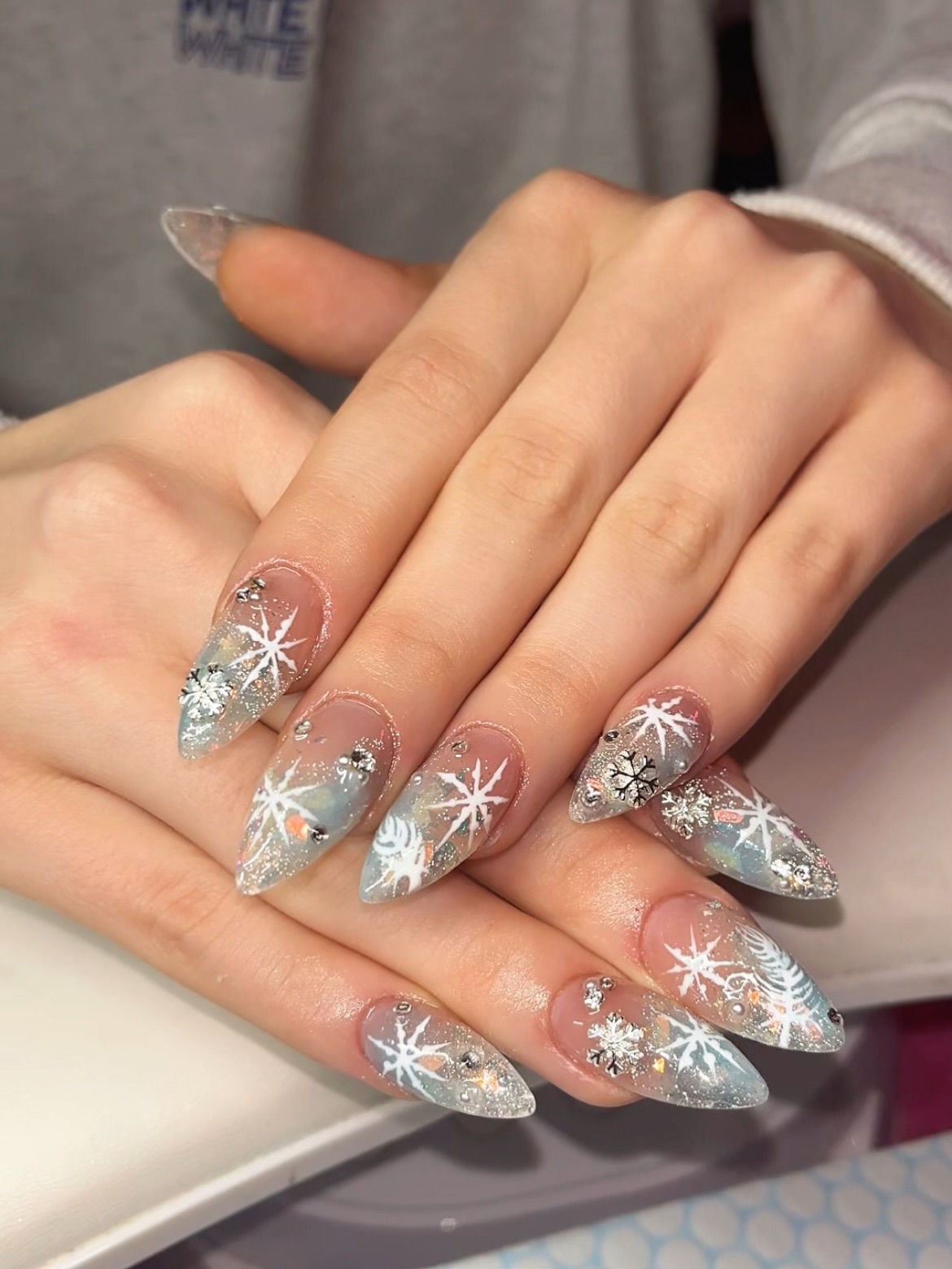 Sparkling Snowflake Winter Wonderland Almond Nails
