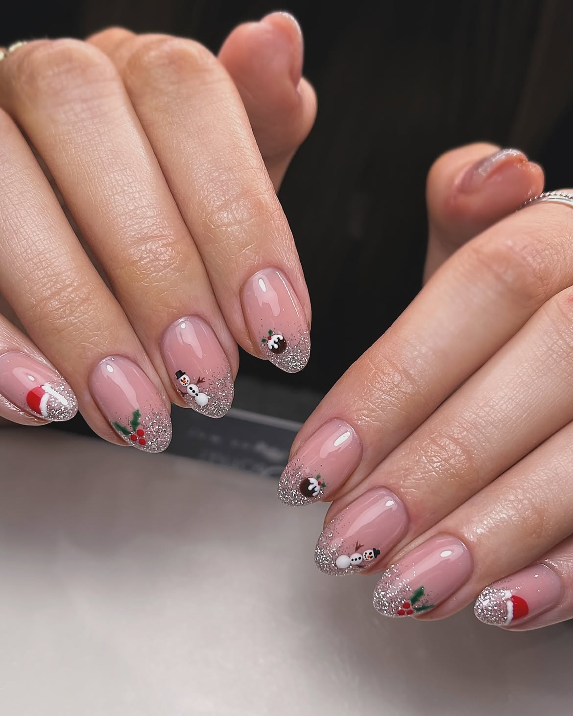 Sparkly Christmas Characters French Tip Nails