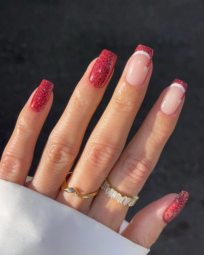 Medium Square Red Glitter French Tips Medium Square Red Glitter French Tips — Sparkly Christmas Nails