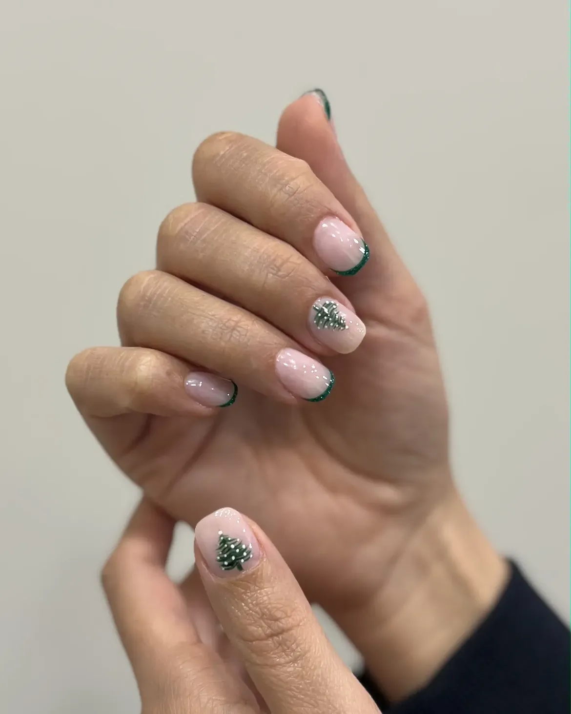 Sparkly Green French Christmas Tree Nails