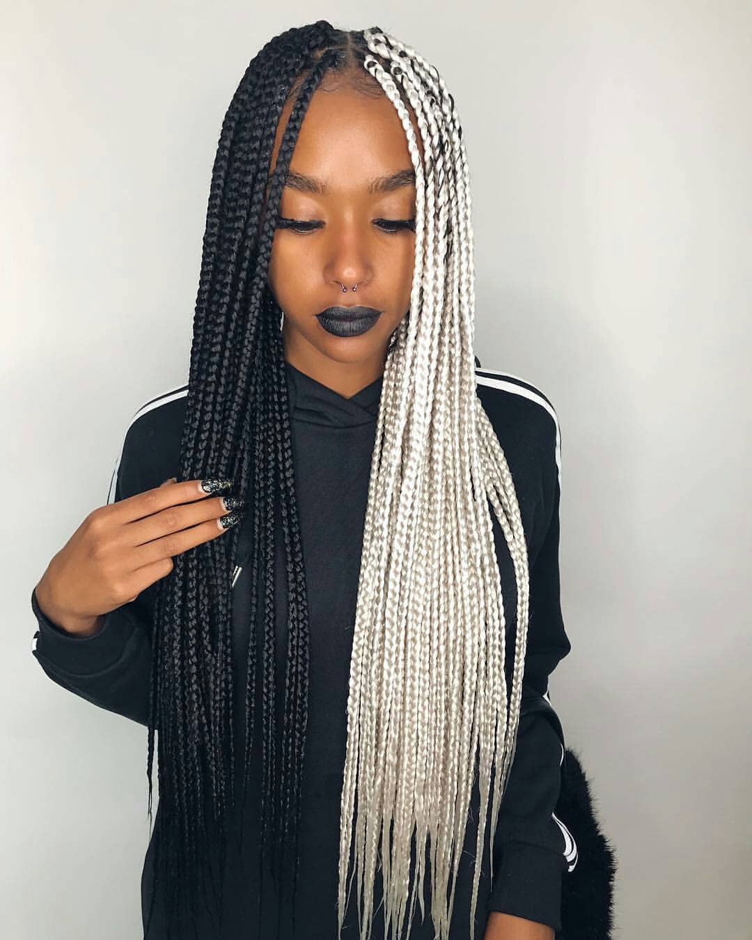 Split Dye Box Braids With Platinum And Jet Black