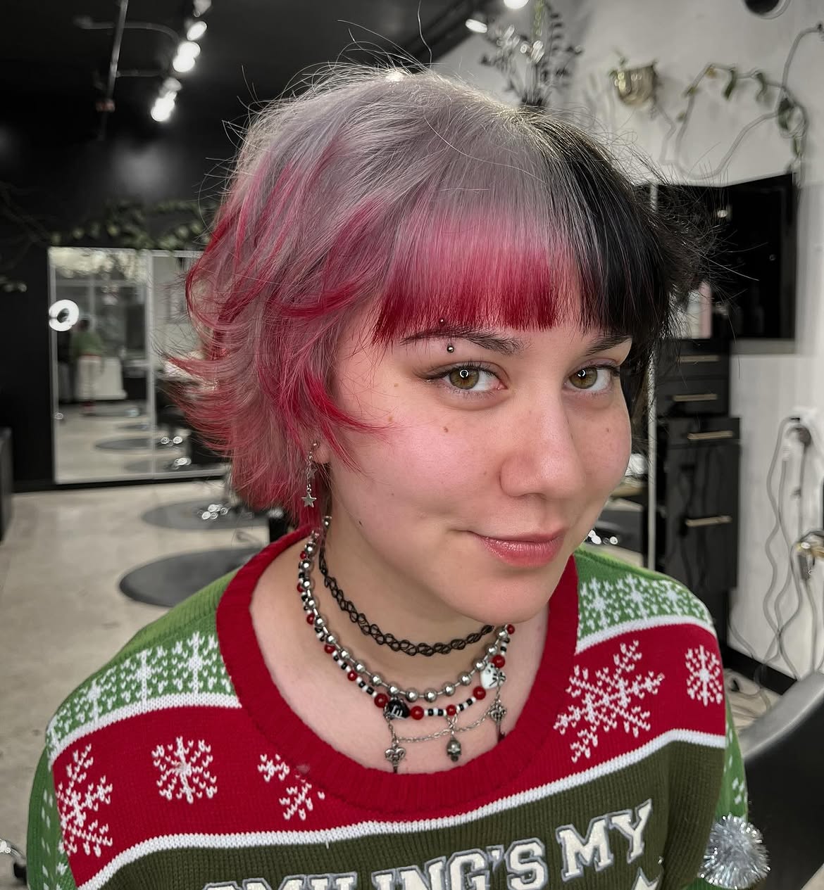 Split Dye Short Shag With Vivid Bangs