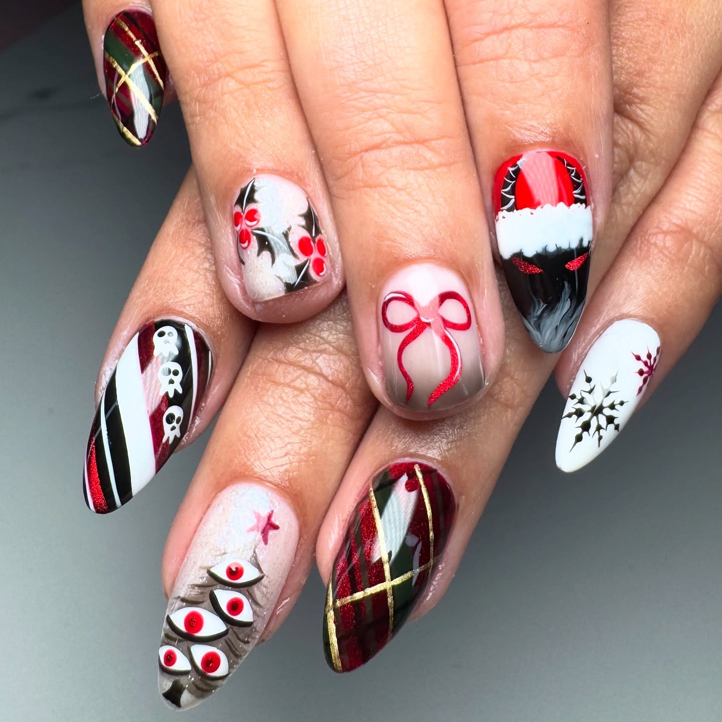 Spooky Christmas Character Coffin Nails