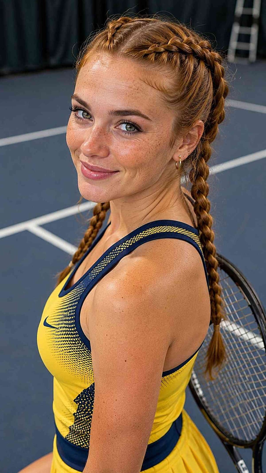 Wavy Red Hair In Double Face-Framing Braids — Sports Hair