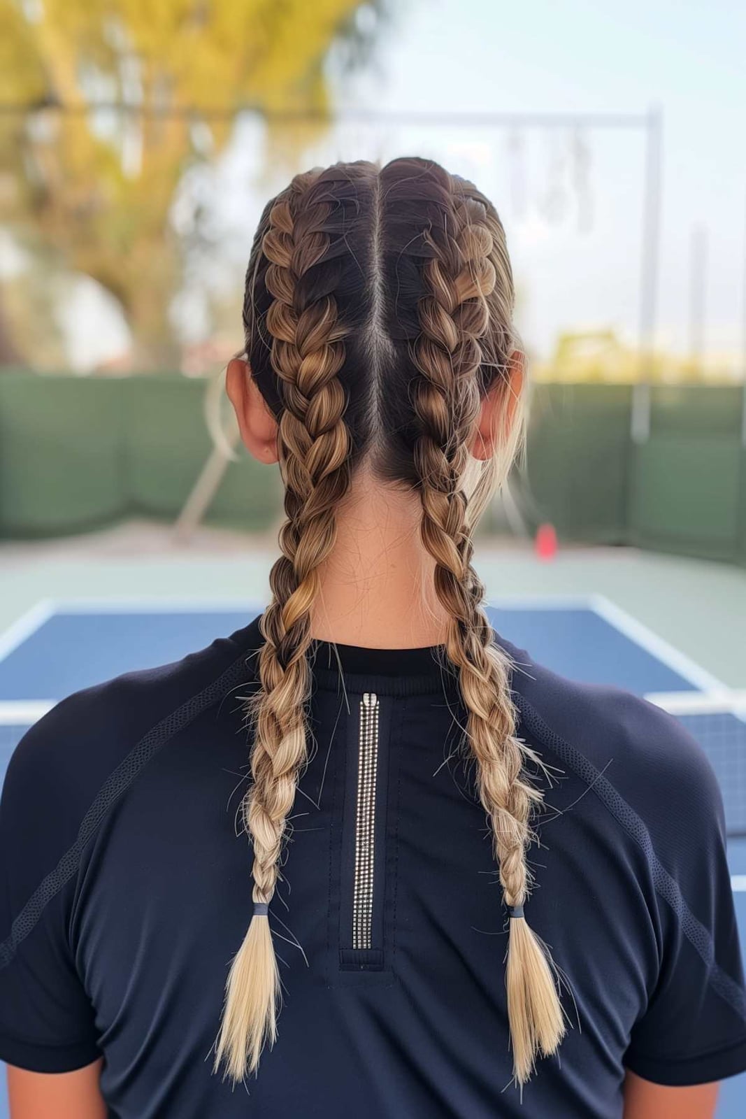 Blonde Double Braids With Darker Roots — Sports Hair