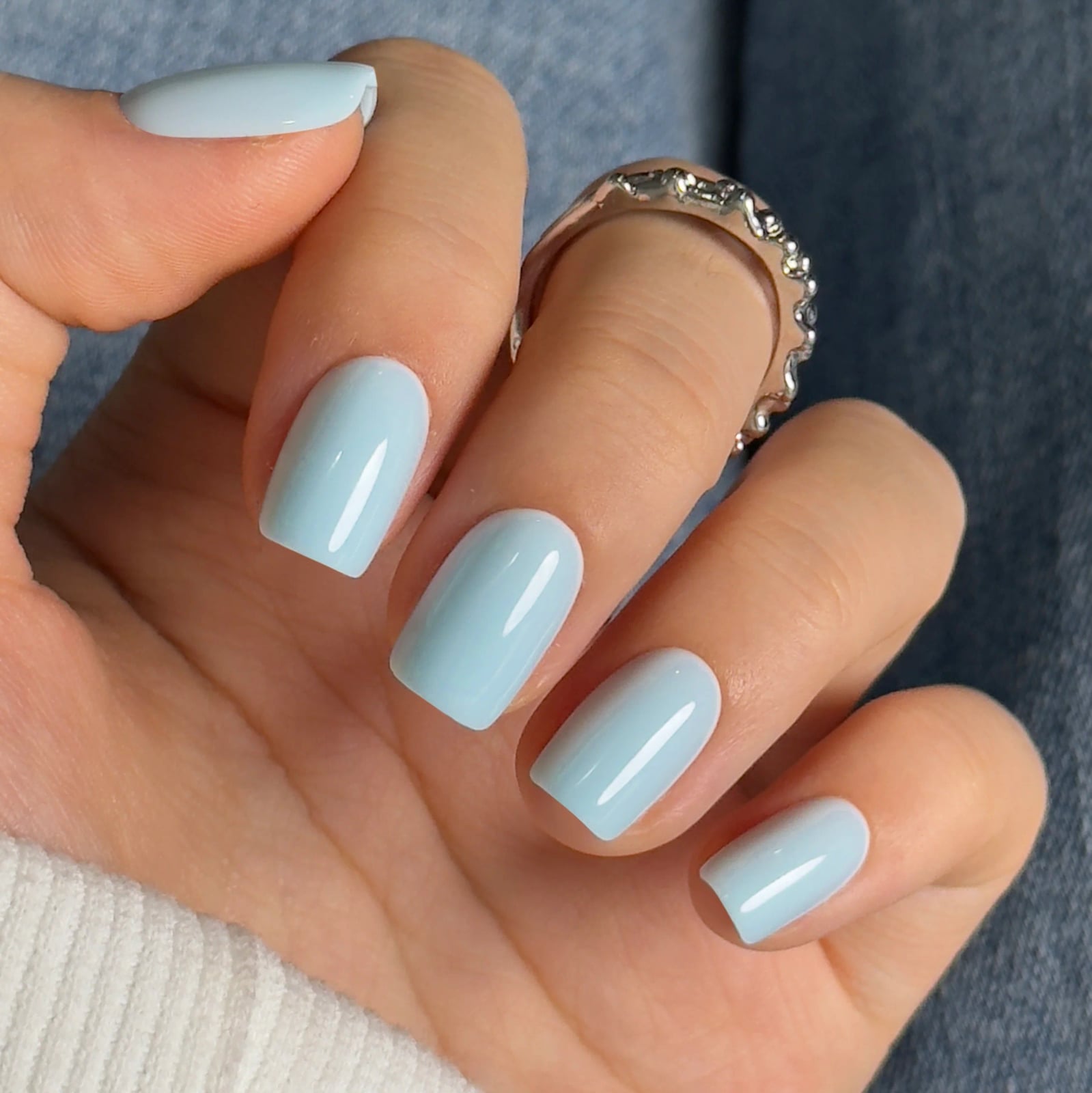 Glossy Light Blue Short Squoval Nails Glossy Light Blue Short Squoval Nails