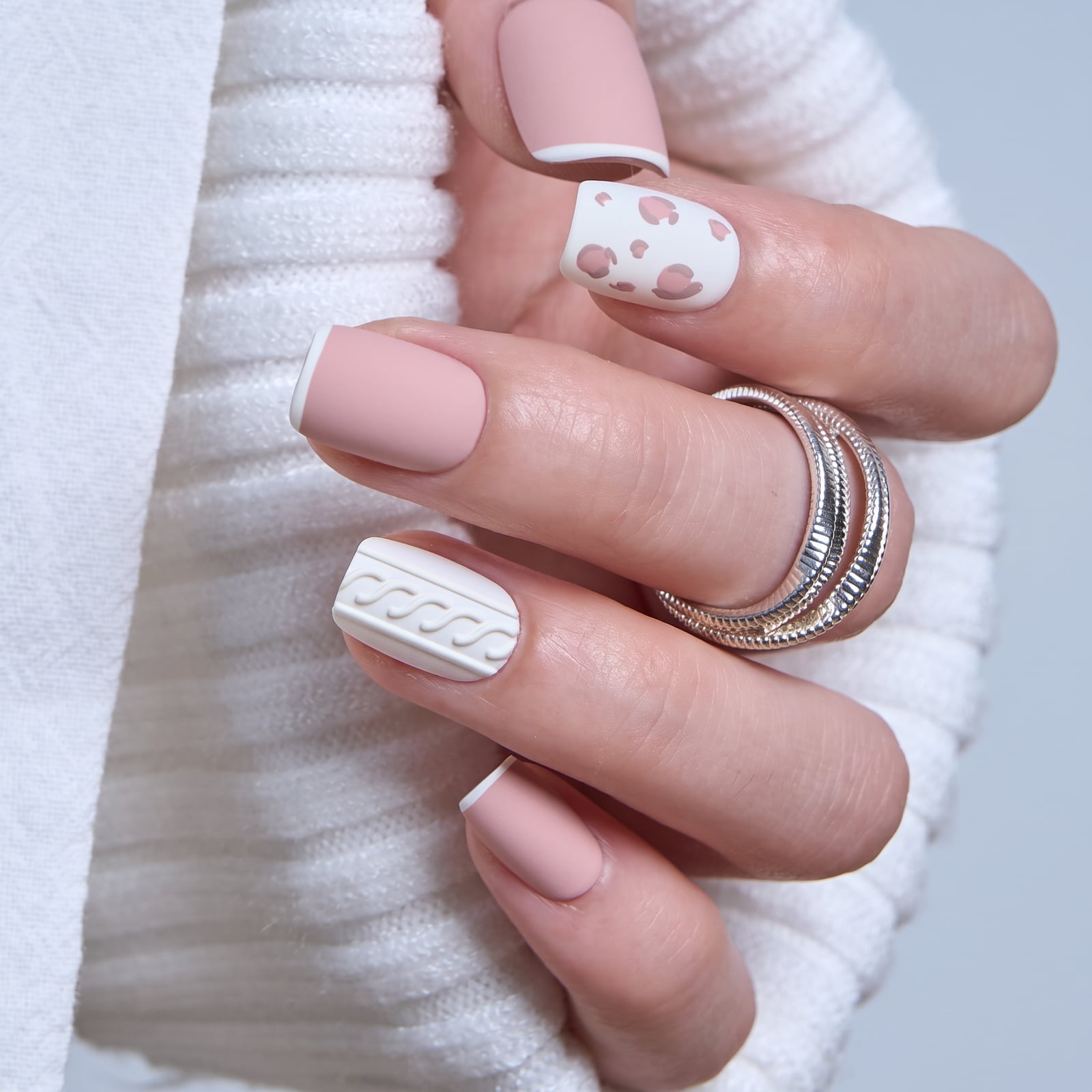 Matte Pink Short Squoval with Line Art Matte Pink Short Squoval with Line Art — Squoval Nails