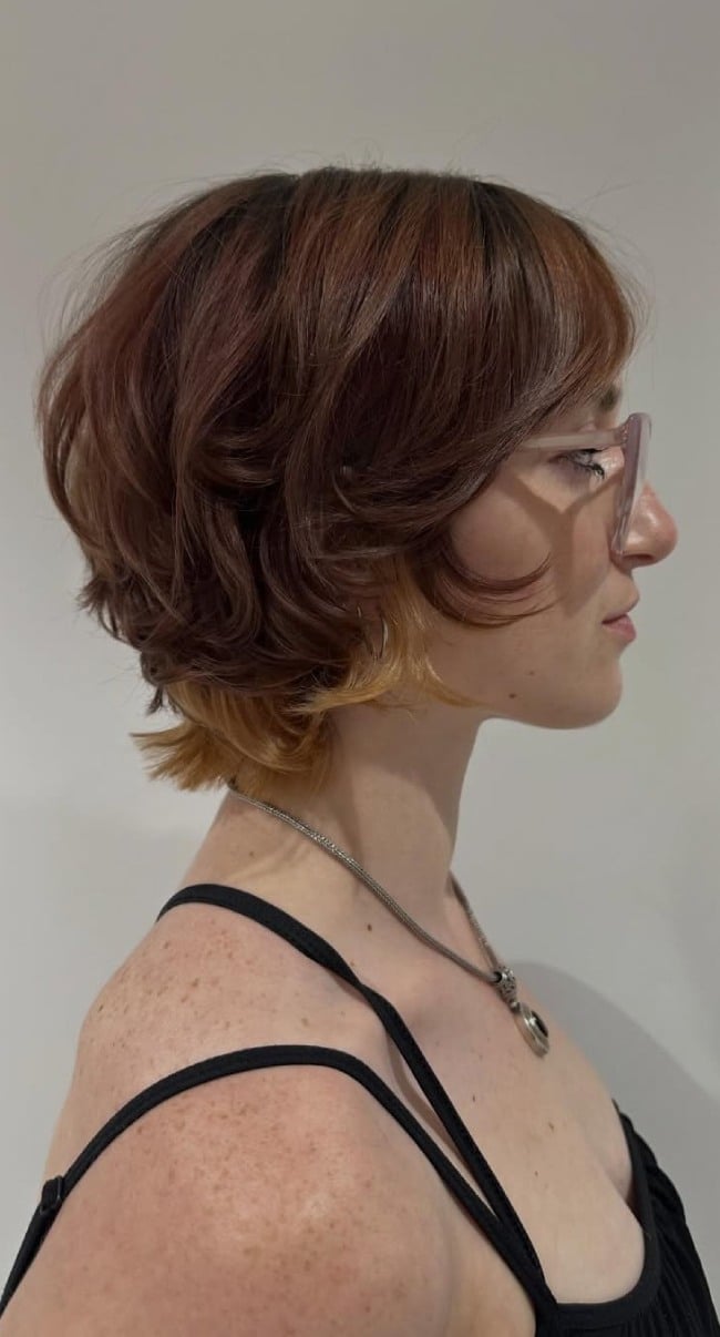 Auburn Stacked Bob With Side Swept Bangs Auburn Stacked Bob With Side Swept Bangs