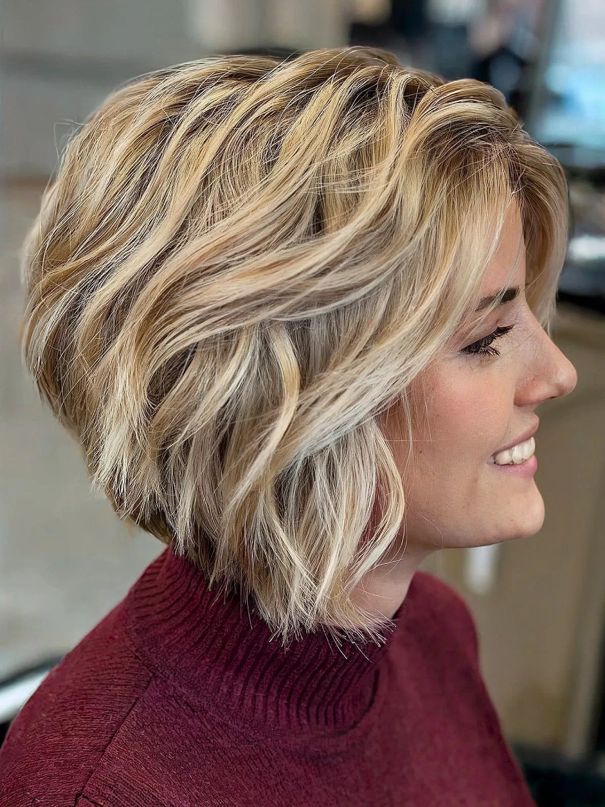 Blonde Stacked Bob With Side Swept Fringe Blonde Stacked Bob With Side Swept Fringe