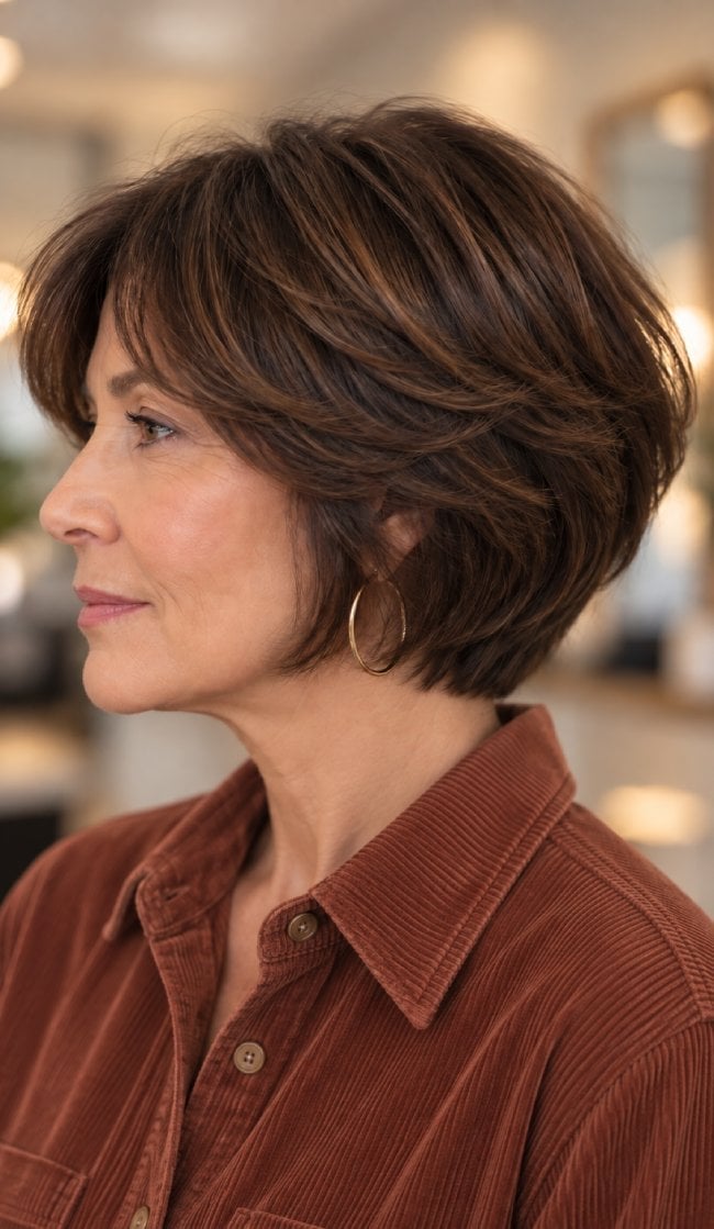 Ear Length Reddish-Brown Stacked Bob Ear Length Reddish-Brown Stacked Bob