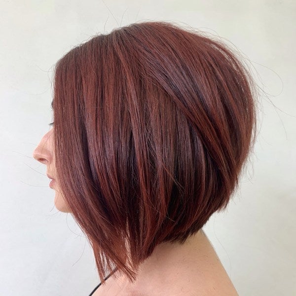 Sleek Reddish-Brown Stacked Bob Sleek Reddish-Brown Stacked Bob