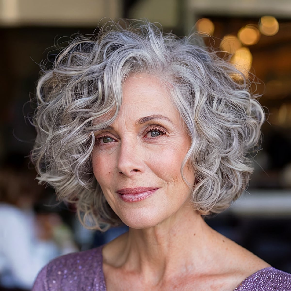 Gray Stacked Bob With Curtain Bangs Gray Stacked Bob With Curtain Bangs