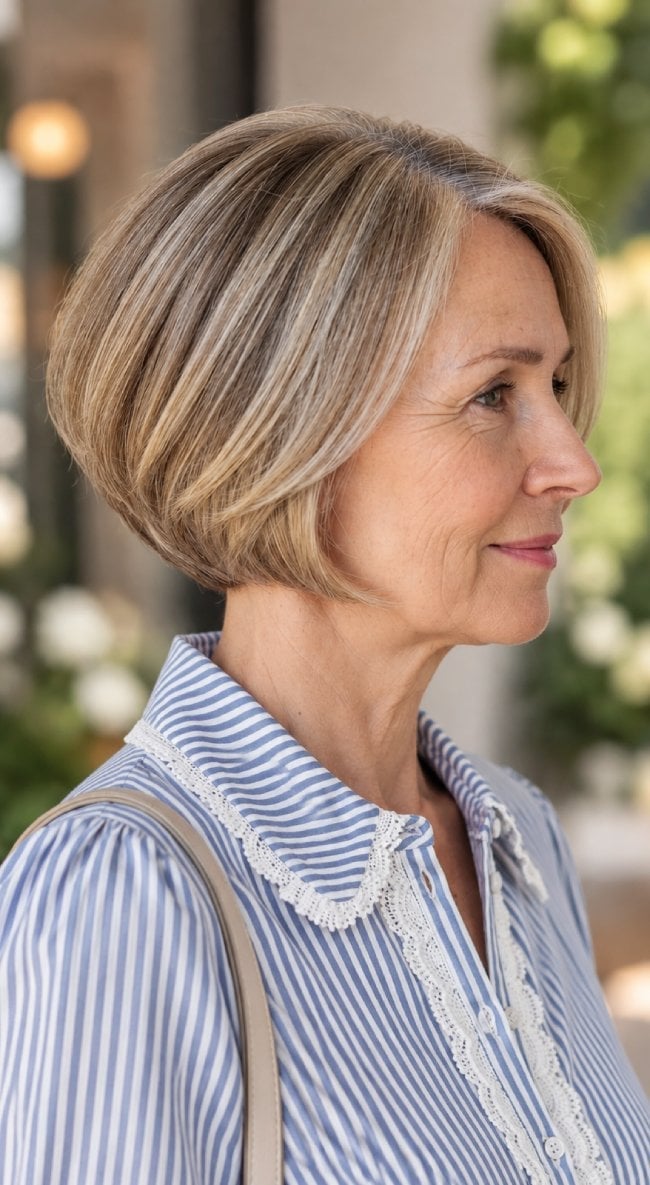 Honey Blonde Stacked Bob With Rounded Shape Honey Blonde Stacked Bob With Rounded Shape