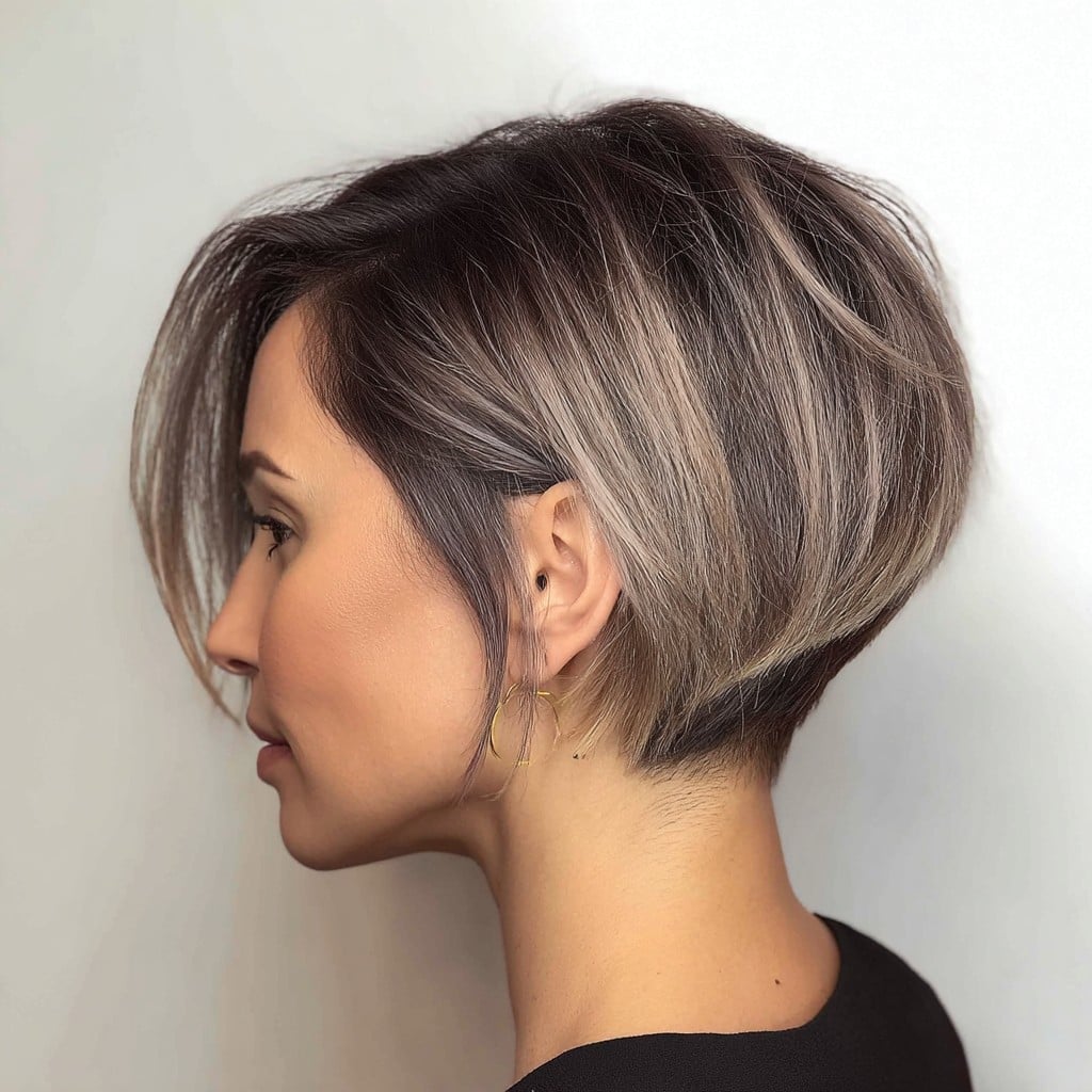 Stacked Bob With Undercut And Side Bangs Stacked Bob With Undercut And Side Bangs