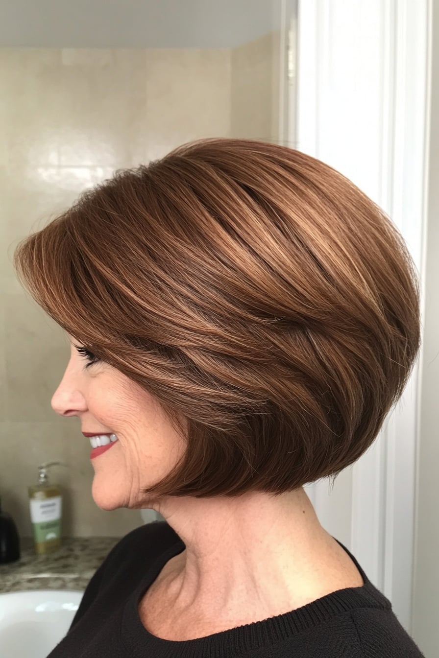 Fine Straight Stacked Bob With Side Bangs Fine Straight Stacked Bob With Side Bangs