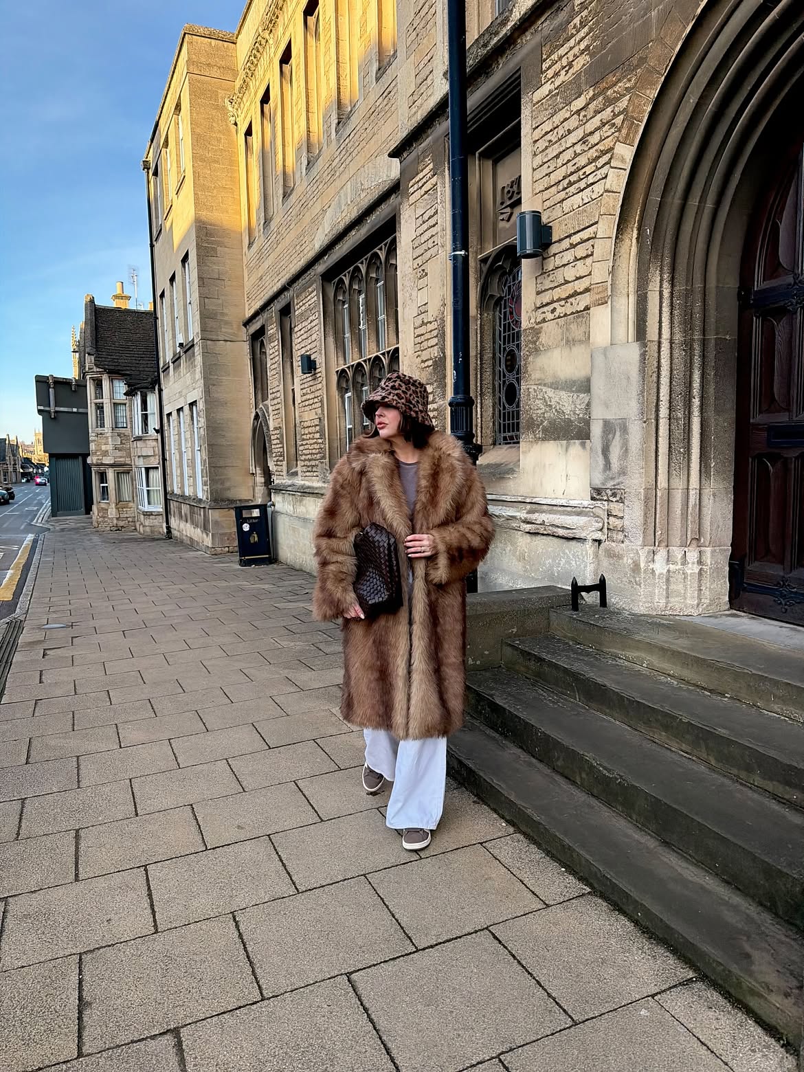 Statement Faux Fur Coat And Wide Leg Pants Look