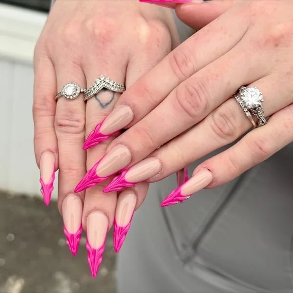 3D Flower Pearl Nude Pink Stiletto Nails