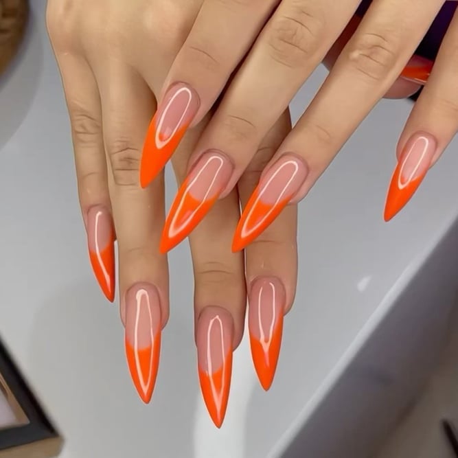 Neon Pink French Tip Extra Long Stilettos — Stiletto Nails