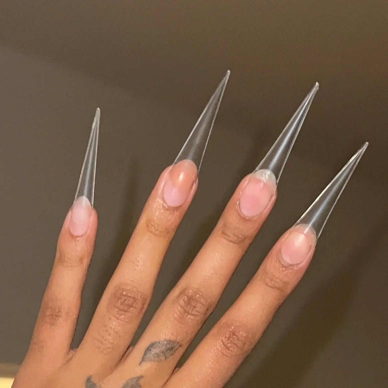 Orange French Tip Long Stiletto Nails, Glossy