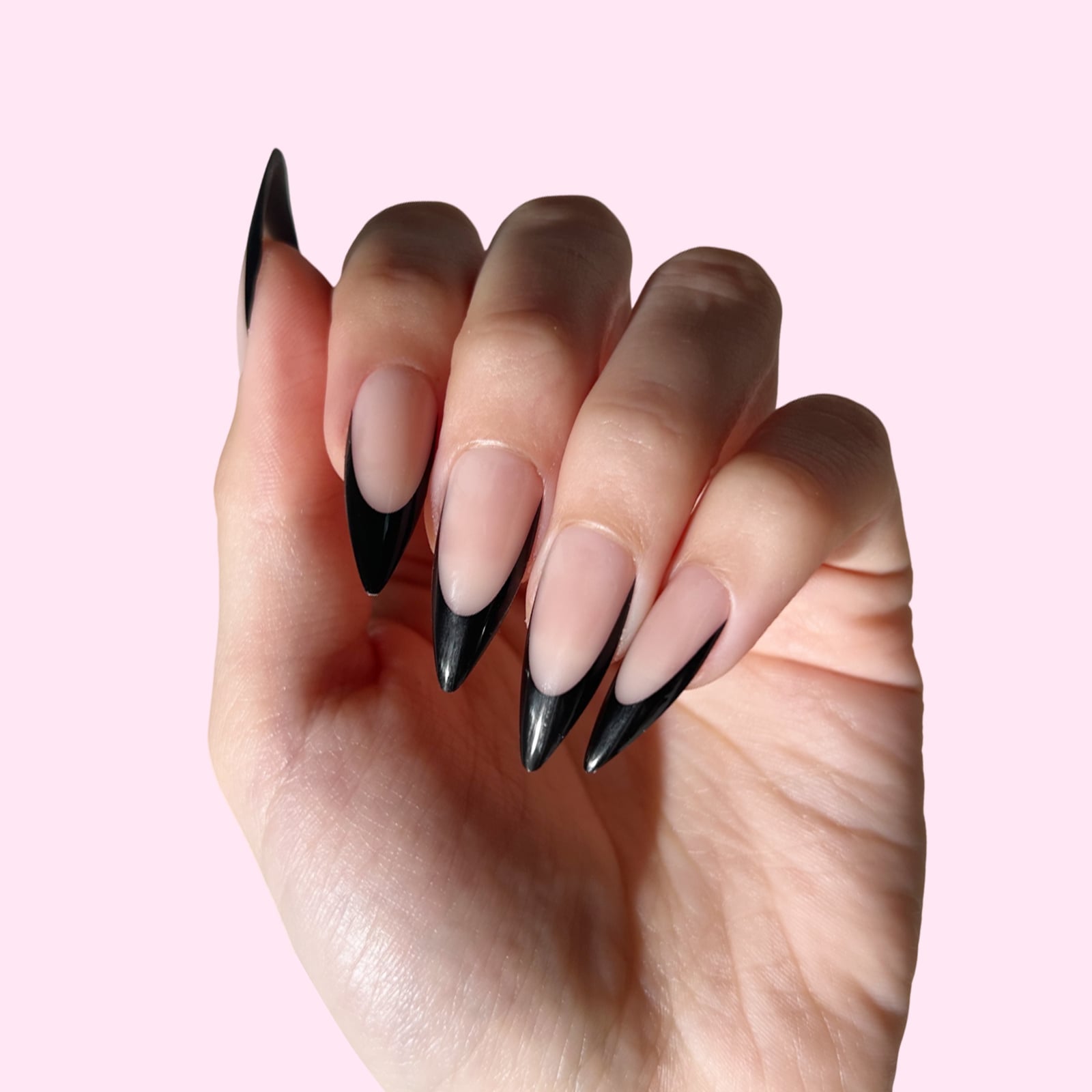 Black French Tip Long Stiletto Nails