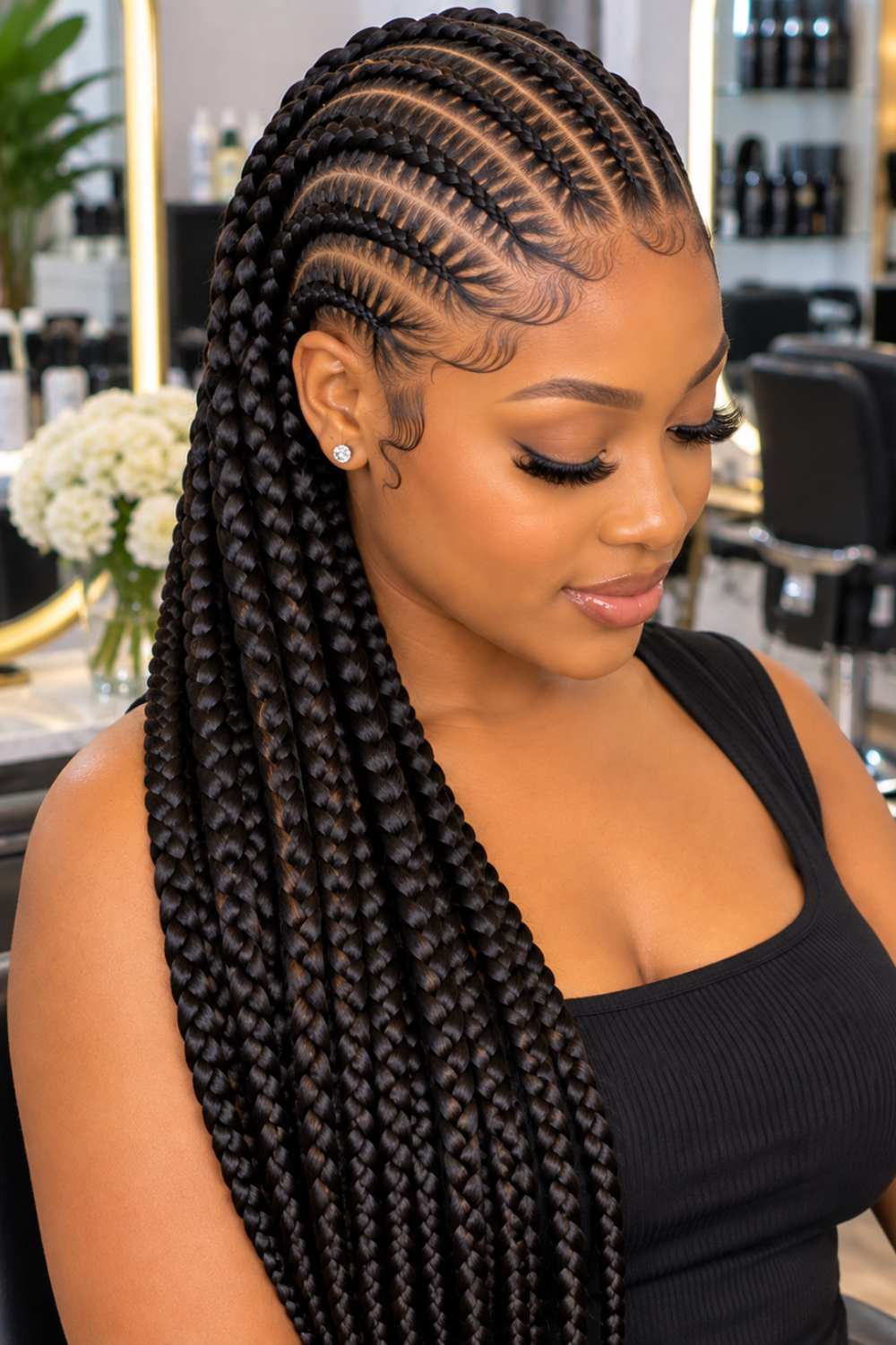 Thick Mid-Back Stitch Braids With Precise Lines — Stitch Braids Hairstyles