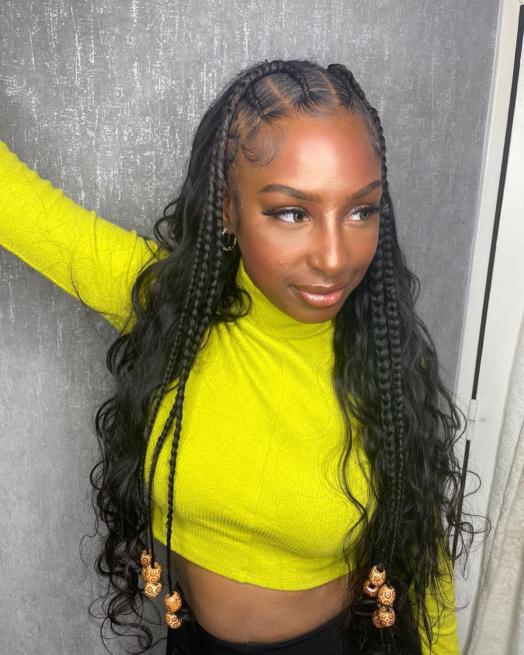 Stitch Braids With Beads and Wavy Texture — Stitch Braids Hairstyles