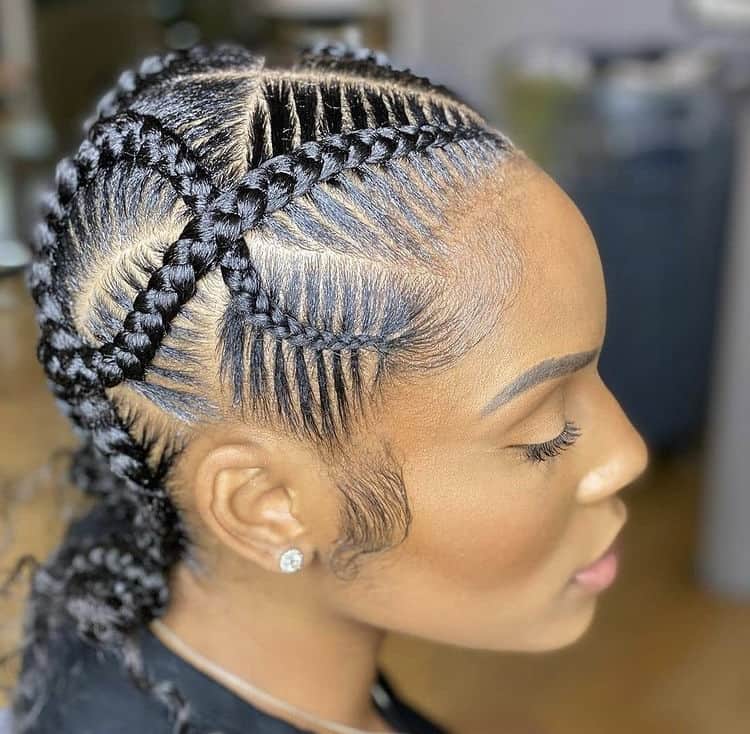 Thick Wavy Stitch Braids With Curved Lines, Mid-Back — Stitch Braids Hairstyles