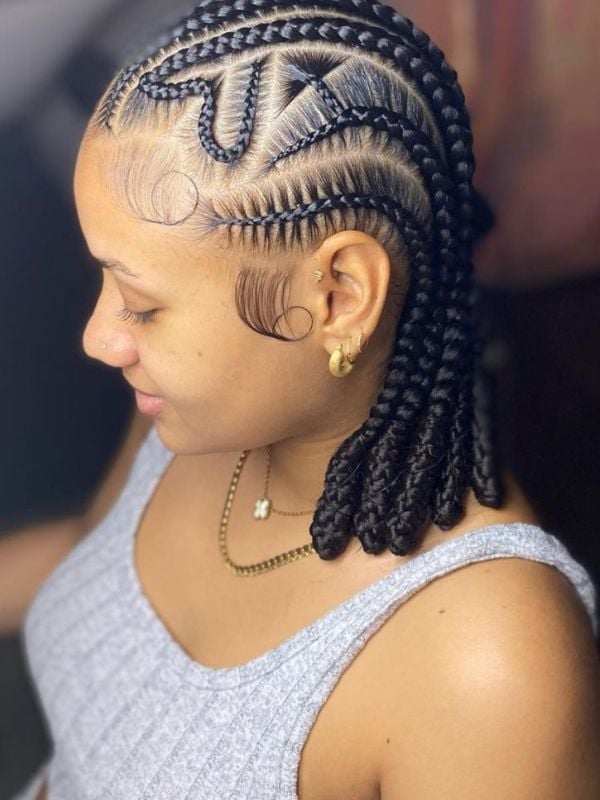 Close Crop Stitch Braids With Curved Lines — Stitch Braids Hairstyles