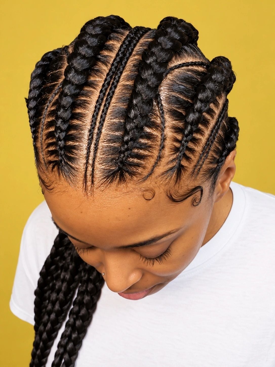 Thick Straight Stitch Braids With Geometric Pattern — Stitch Braids Hairstyles