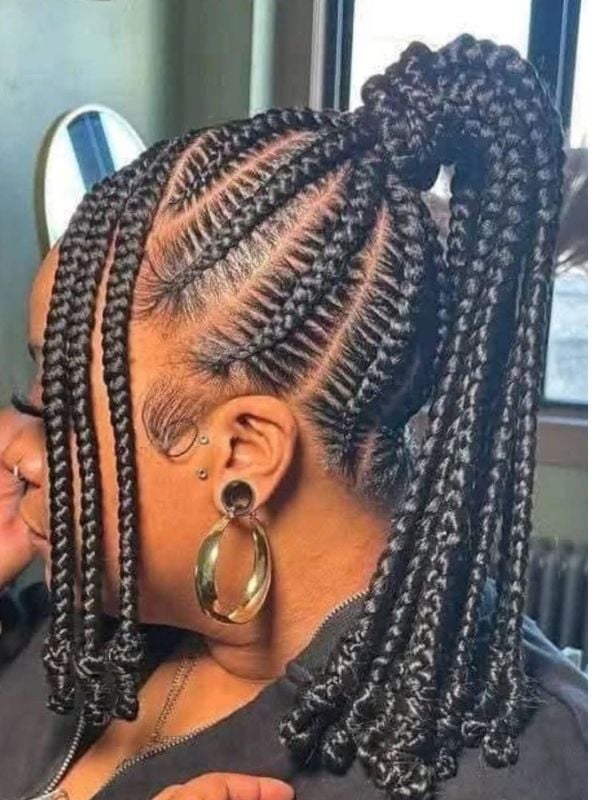 Shoulder Length Stitch Braids With Styled Edges — Stitch Braids Hairstyles