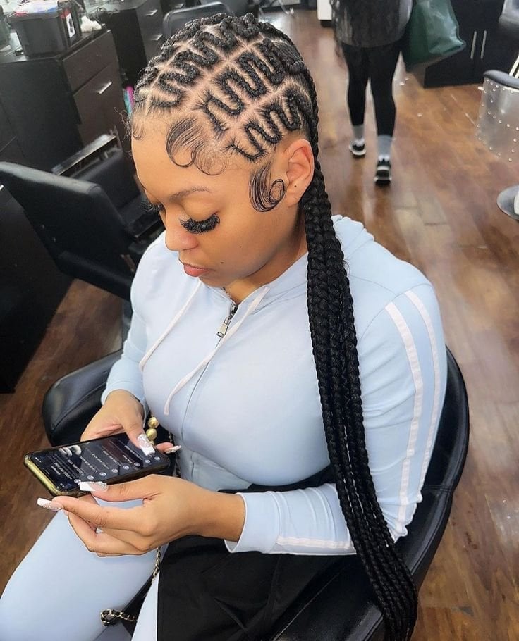 Heart-Shaped Stitch Braids With Laid Baby Hairs — Stitch Braids Hairstyles