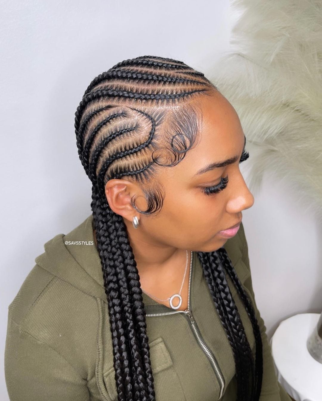 Geometric Stitch Braids With Swirled Baby Hairs — Stitch Braids Hairstyles