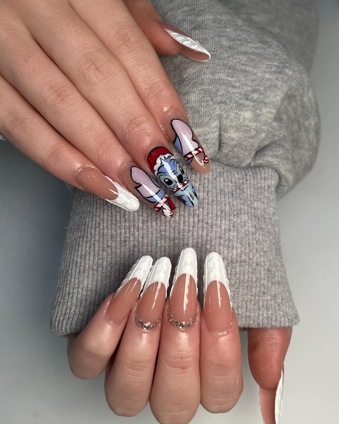 Stitch Christmas French Tip Coffin Nails